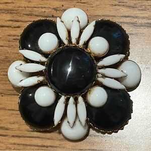 Elegant Black and White Floral Brooch